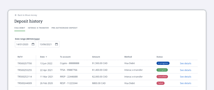 deposit history
