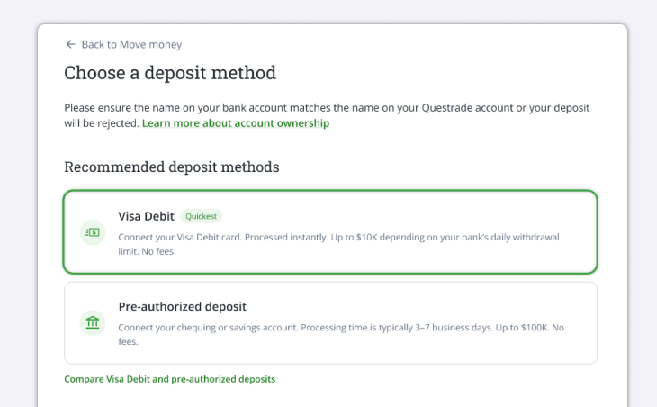 Instant deposit page