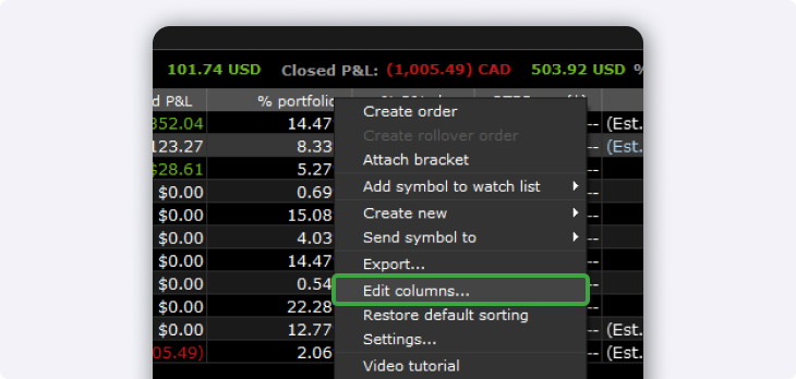 Edge desktop edit columns