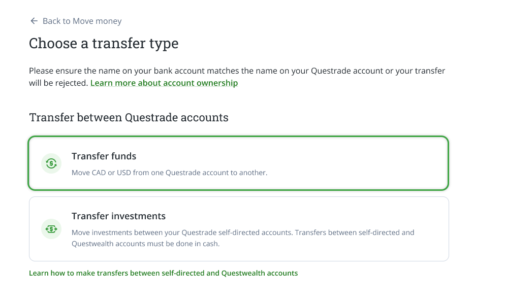 Transferring investment between accounts