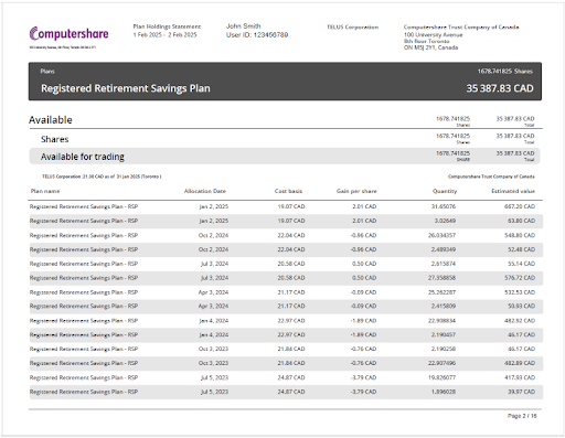 Computershare account statement page 2