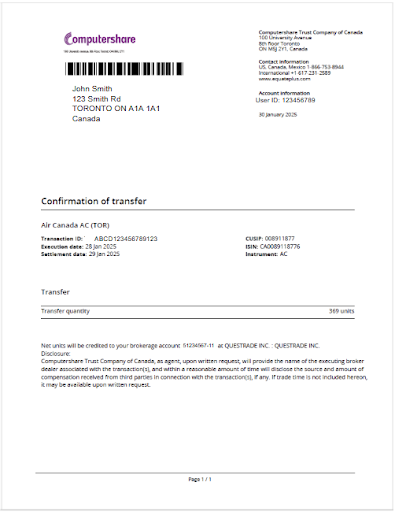 Transfer confirmation