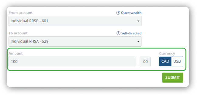 Transfer cash dollar amount
