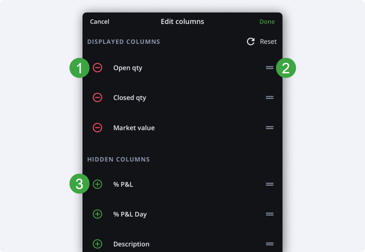 Edit columns positions