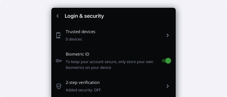 Login and security settings