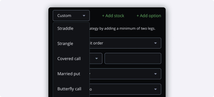 Pre built Options strategies list