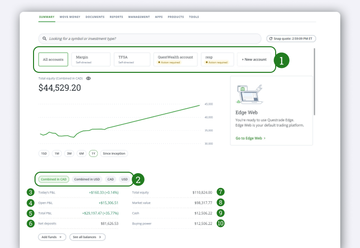 A screen capture of the full accounts summary page
