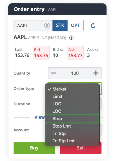 Stop orders in Edge Web