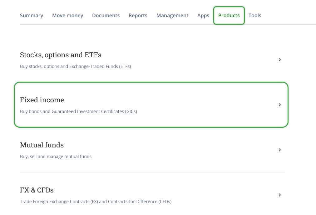 Buying bonds and GICs navigation