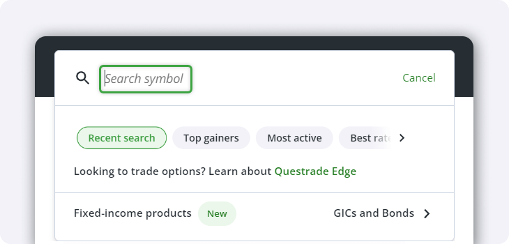 Questrade Trading Symbol Lookup Bar