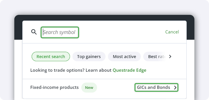 Questrade Trading Symbol Lookup Bar
