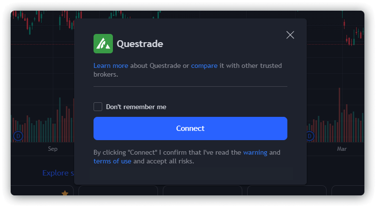 Connect to QT popup TradingView