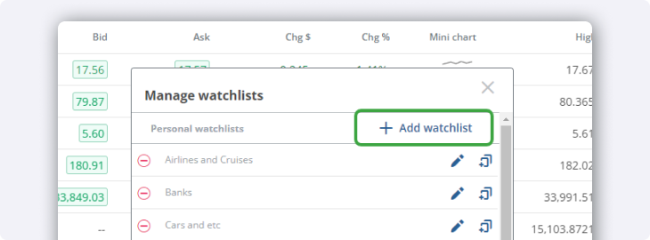Adding a Watchlist Questrade Edge Web