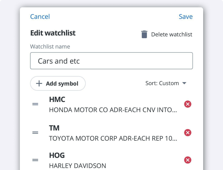 Edit Watchlist QuestMobile