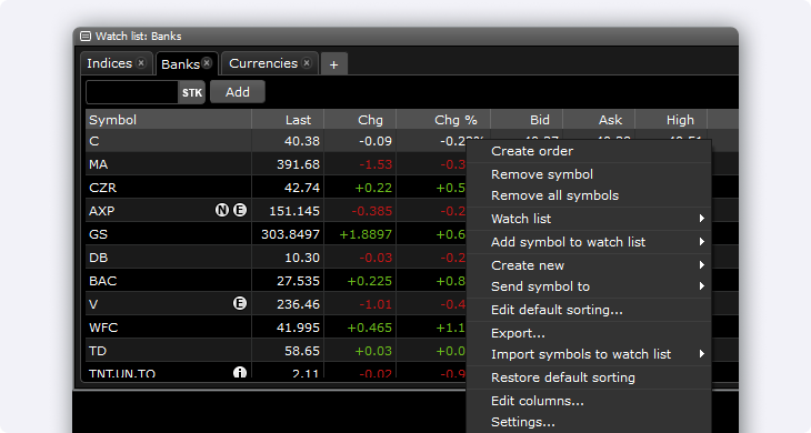 Watchlist Menu Edge Desktop Platform