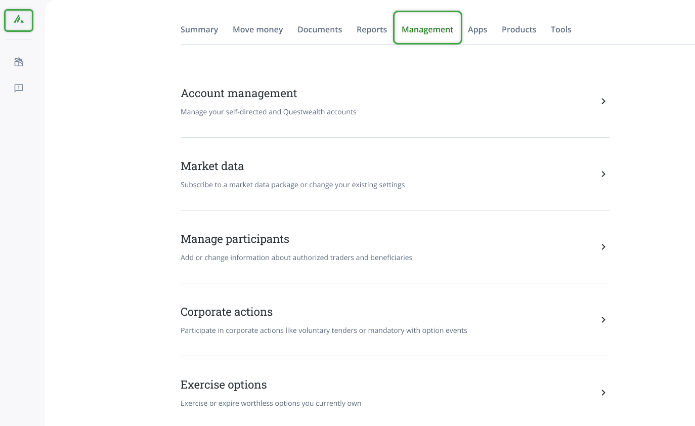 the account management page