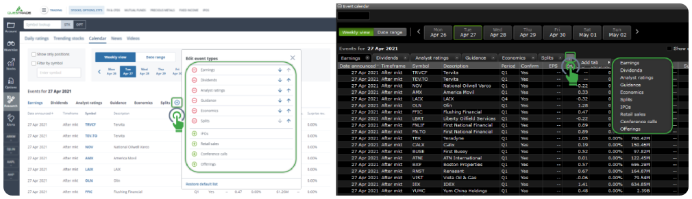 Web and edge more event types