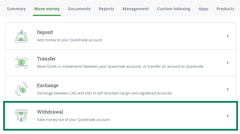 Accessing withdrawals