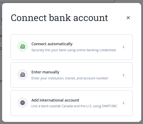 Choosing withdrawal method