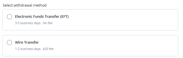 Select withdrawal method