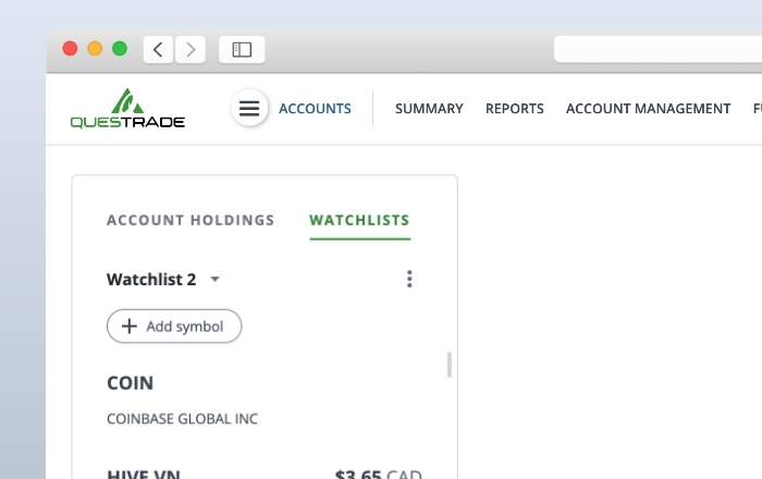 Watchlists screen 